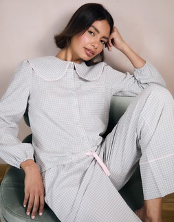 Blue Check Peter Pan Collar Long Pyjamas (2-Piece Set)